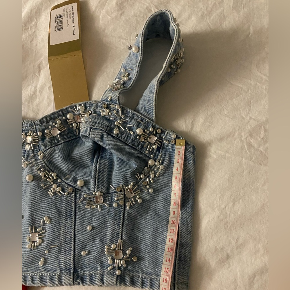 PatBo Hand-beaded Denim Top NWT - Picture 8 of 16